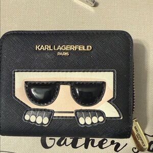 Karl Lagerfeld Black and Cream Wallet with Sunglasses Motif